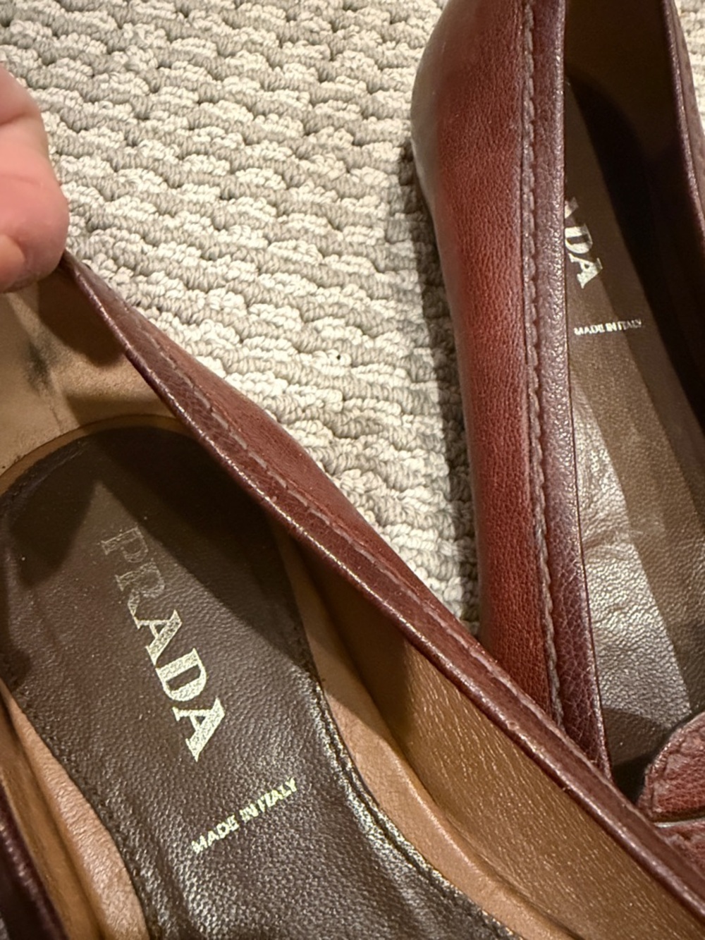 Prada Burgundy Leather Penny Loafers - Picture 2 of 12